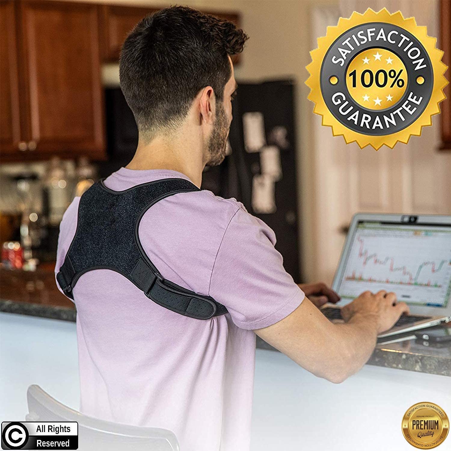 POAGL Adjustable Posture Corrector Brace for Men – Universal Fit, Black