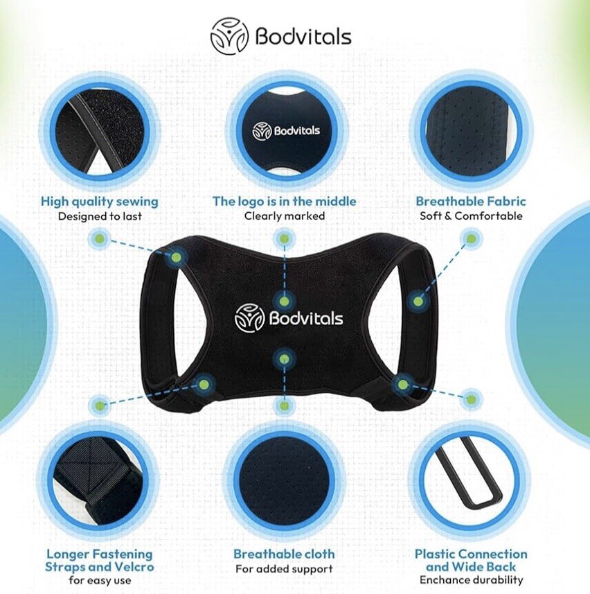 Bodvitals Posture Corrector Upper Half Back Support Brace Fully Adjustable Small
