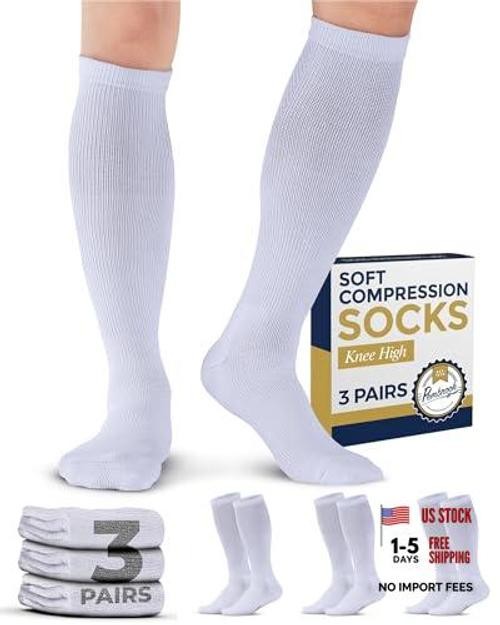 Light Compression Socks for Men & Women – 3 Pairs | 8 X-Large White – 3 Pairs