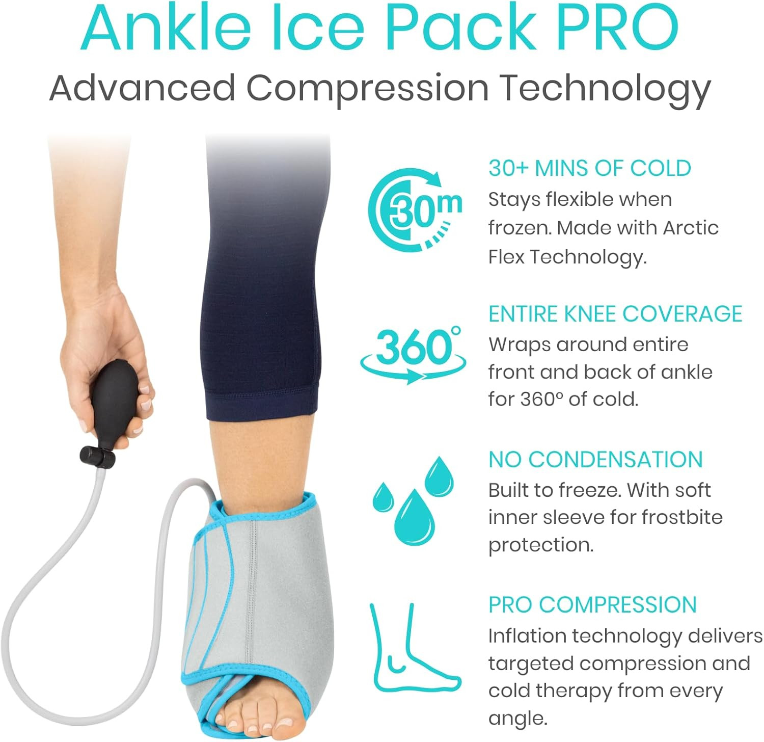 Vive Compression Ankle Ice Pack Wrap – Reusable Gel for Pain Relief