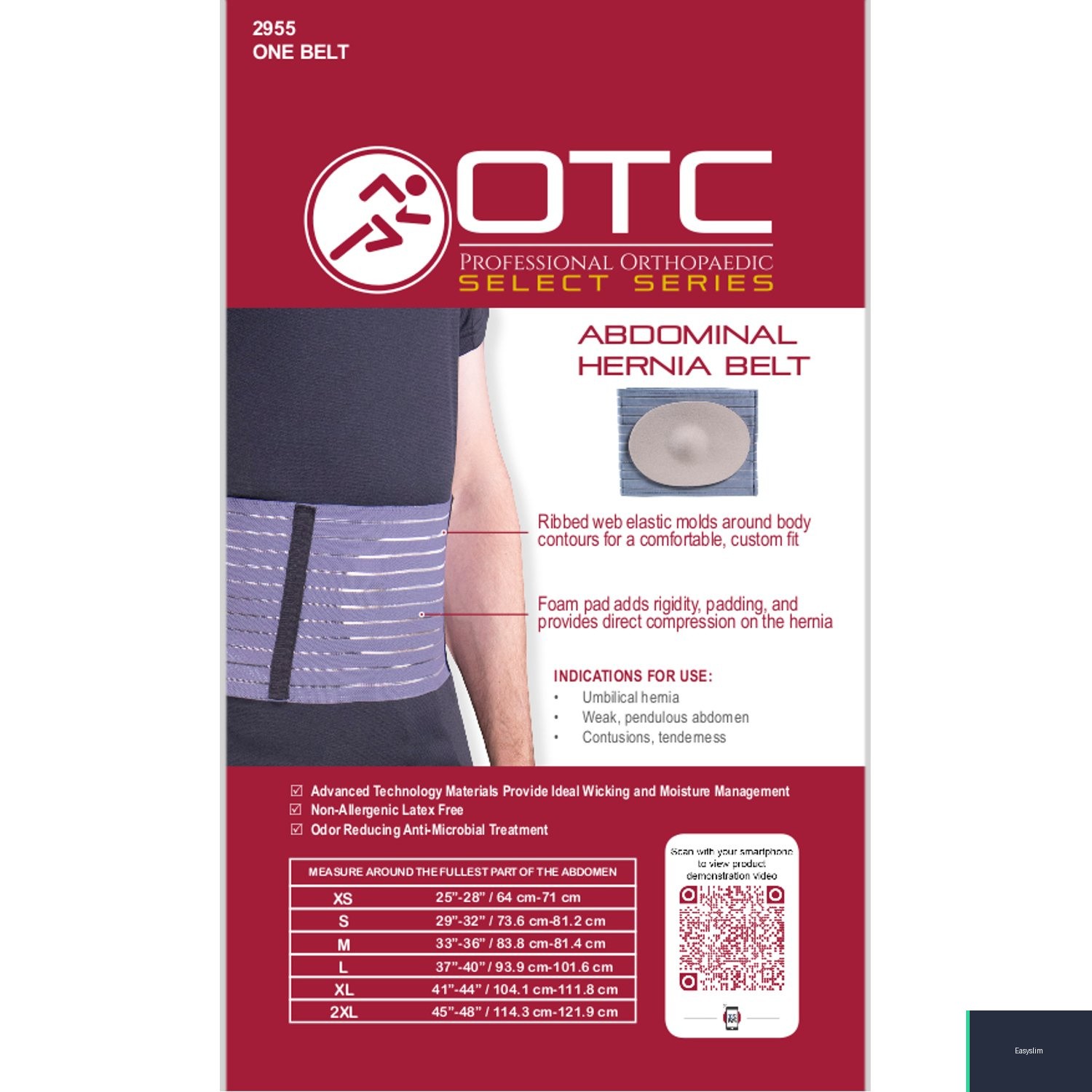 Abdominal Support Belt Small Ribbed Elastic Foam Compression Pad Pack of 2