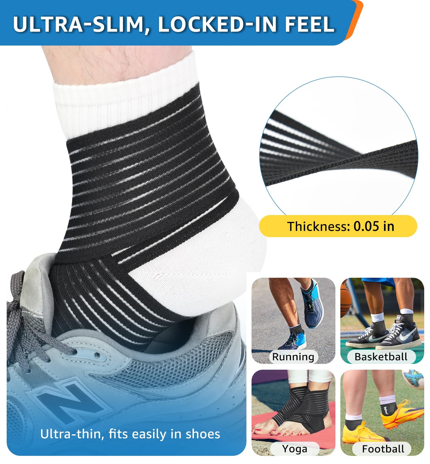 2 PCS Black Ankle Brace Adjustable Compression Support Wrap Plantar Fasciitis