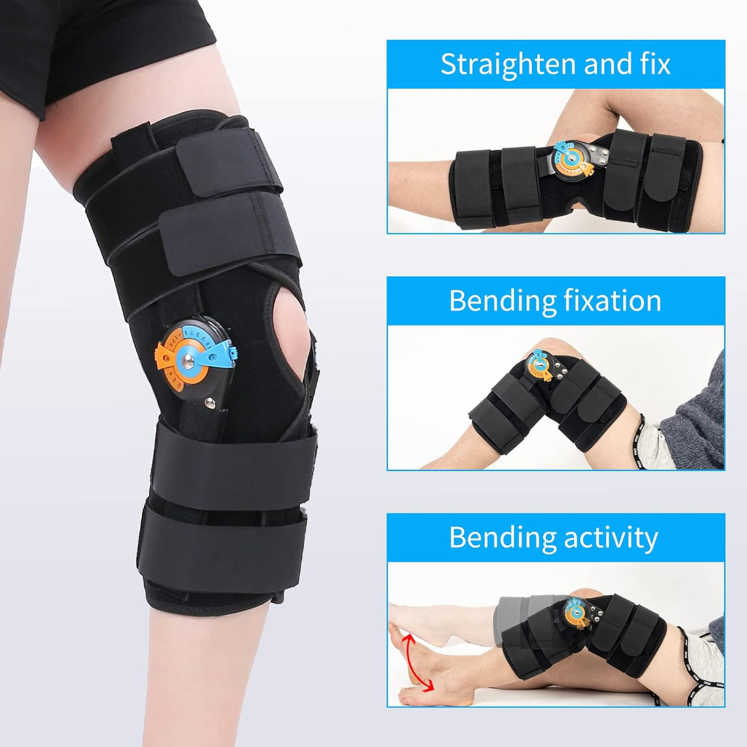 Hinged ROM Knee Braces Adjustable Knee Immobilizer Support for Knee Pain ACL MCL