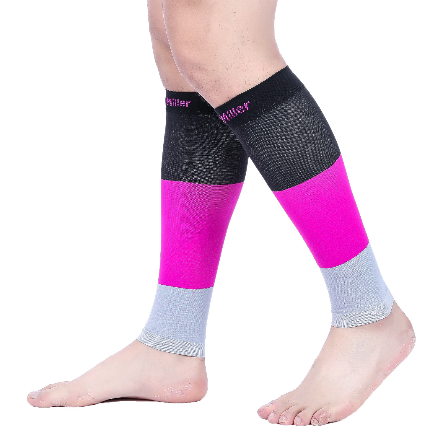 Doc Miller Calf Compression Sleeve 1Pair 20-30mmHg Varicose Veins BLACK/PINK/GRY