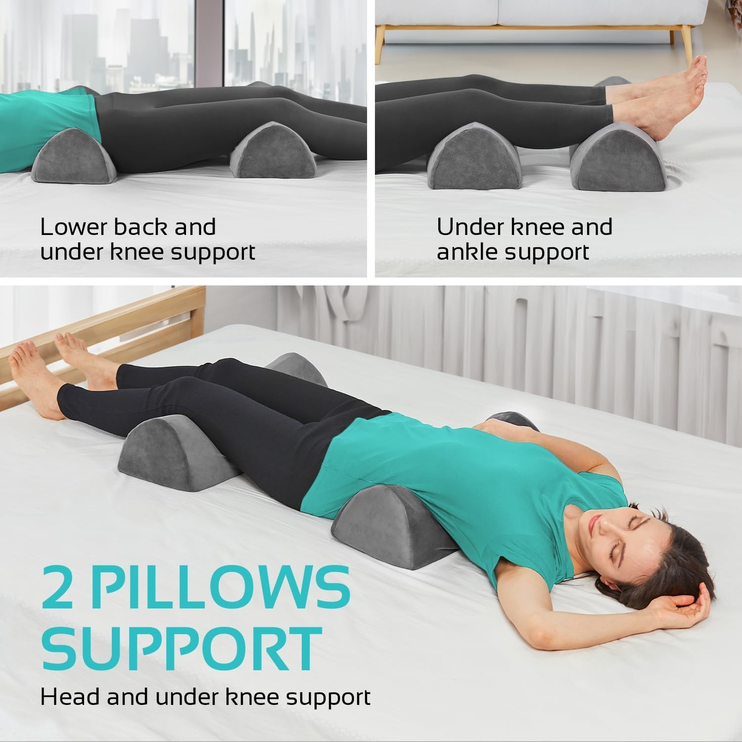 2 Pack Large Half Moon Bolster Pillow for Legs, Knees, Lower Back and Head (2…