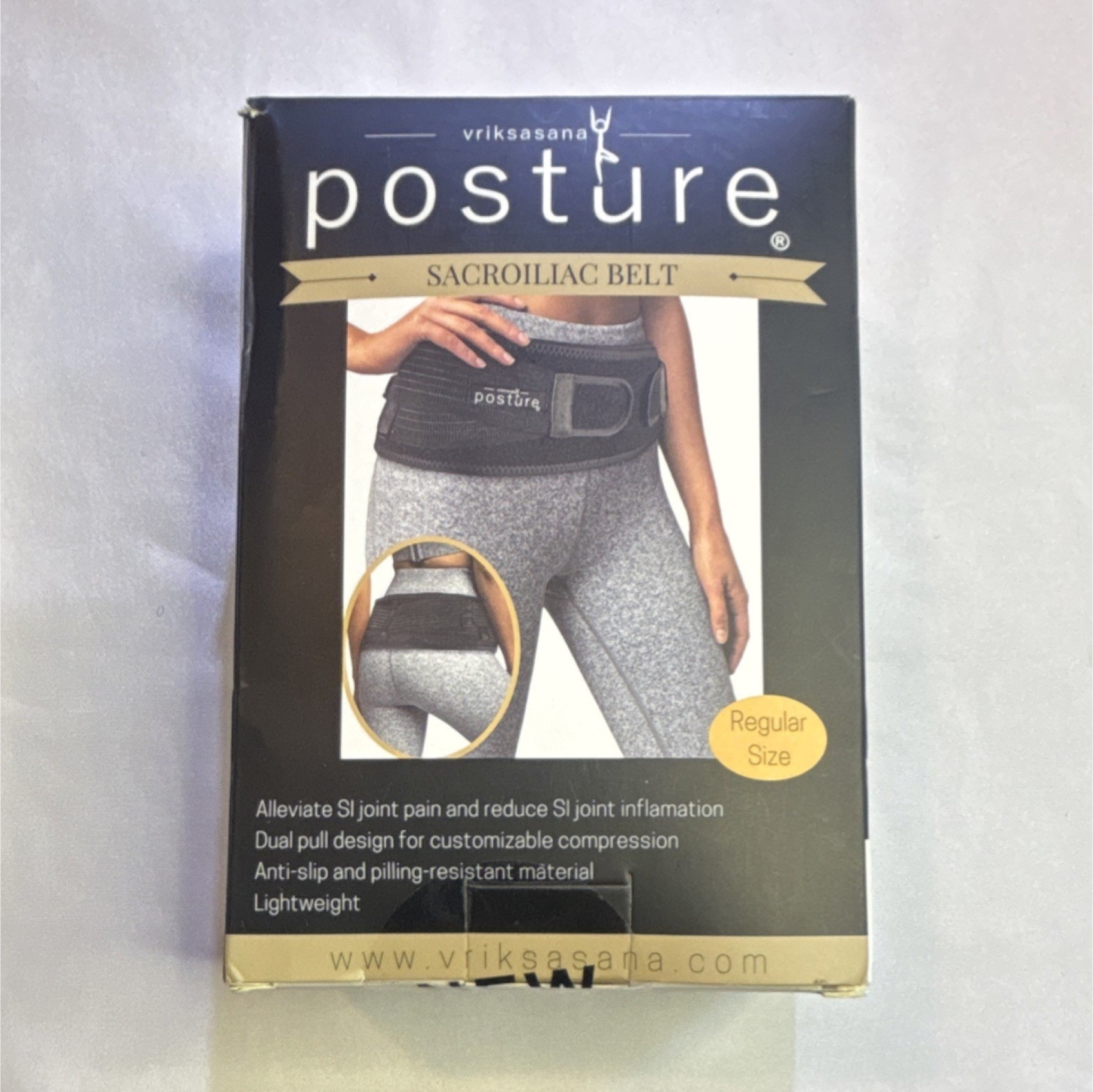 Vriksasana Sacroiliac Belt Regular Size Black Adjustable Anti-Slip Hip Support