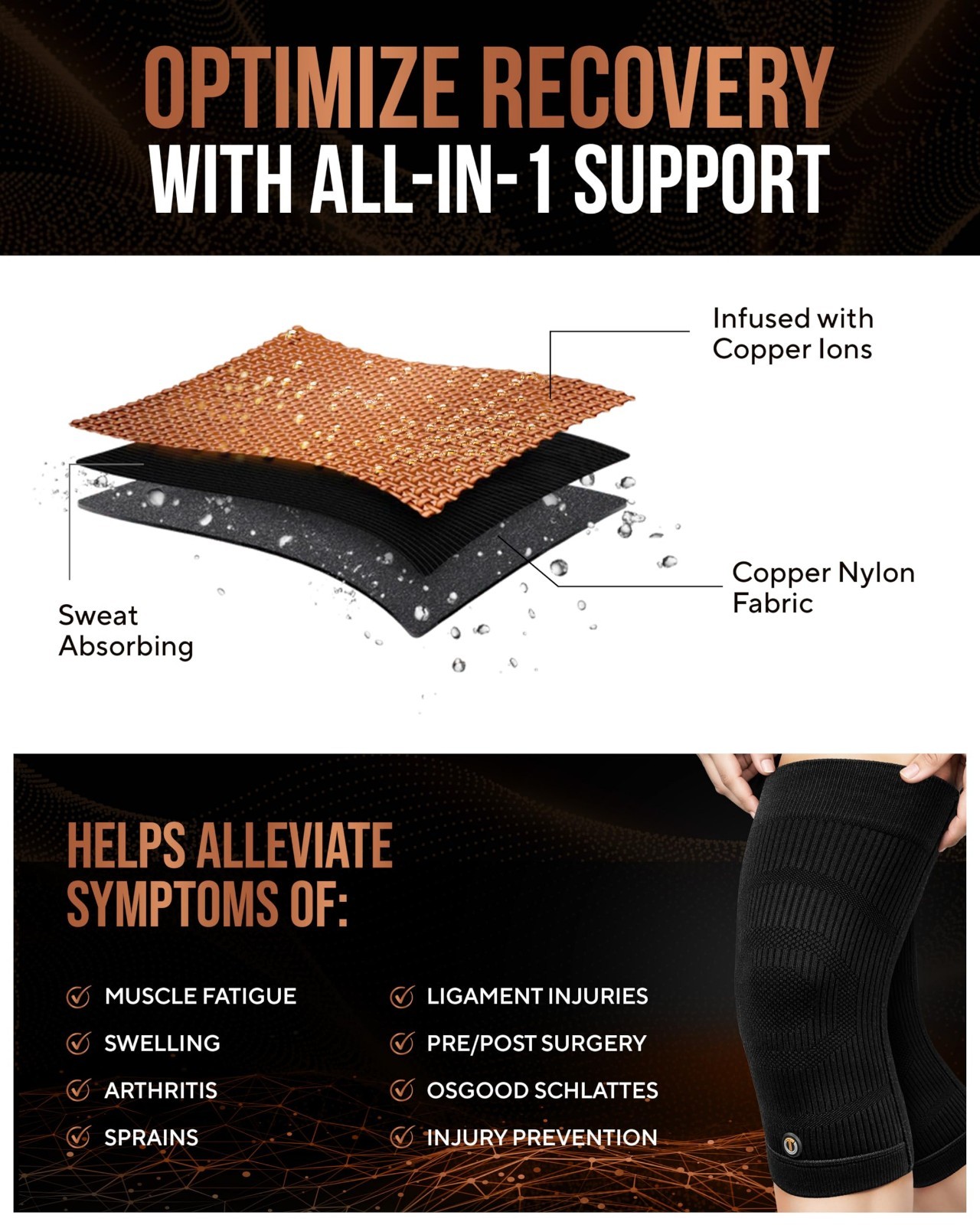 Copper Knee Brace Compression Sleeve – X-Large 2 Pack for Pain Relief & Support
