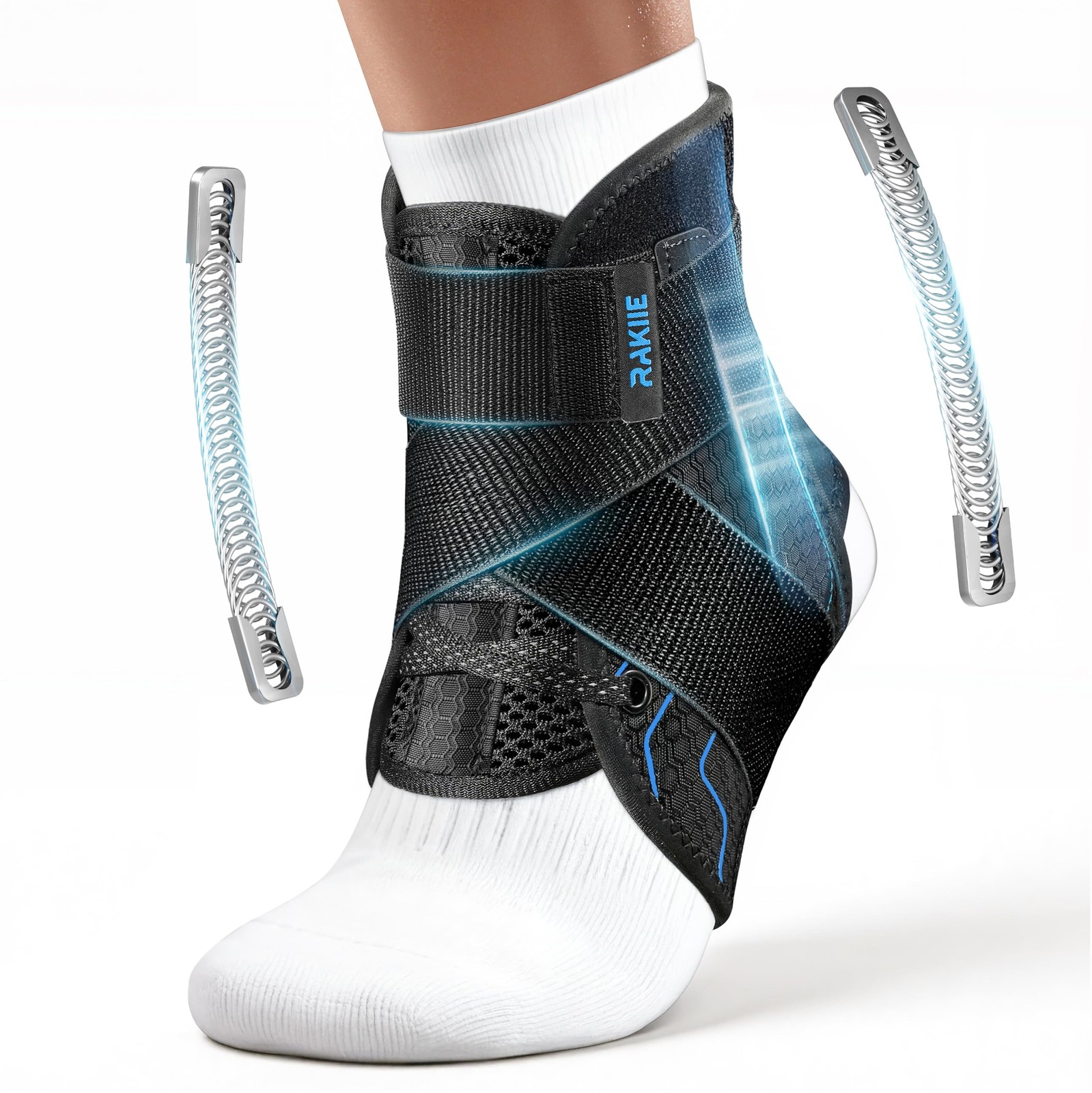 Quick Lace Up Ankle Brace Metal Support Breathable Stabilizer Black Size M