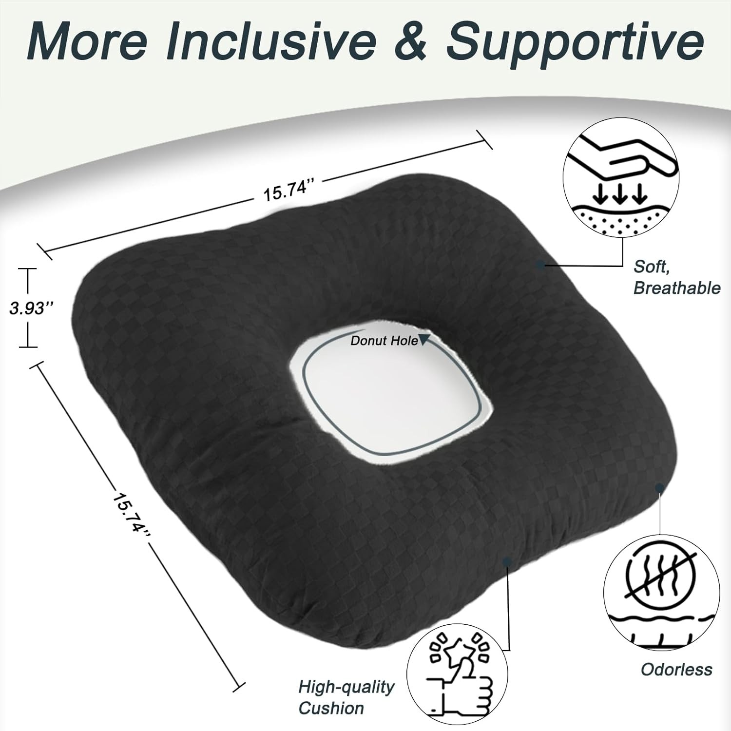 Anti-Slip Wheelchair Cushions, Bed Sore Cushions for Butt, Ergonomic Black