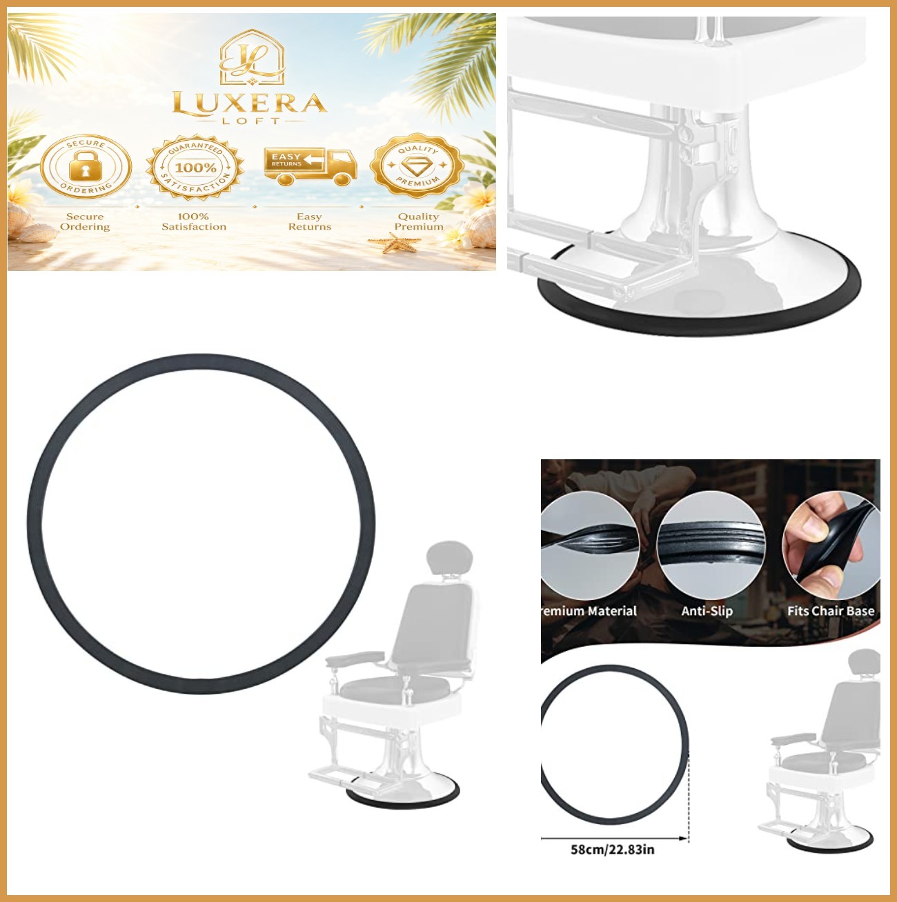 Salon Chair Rubber Base Ring 22.8 Inch Black Floor Protector Anti Slip Pad For