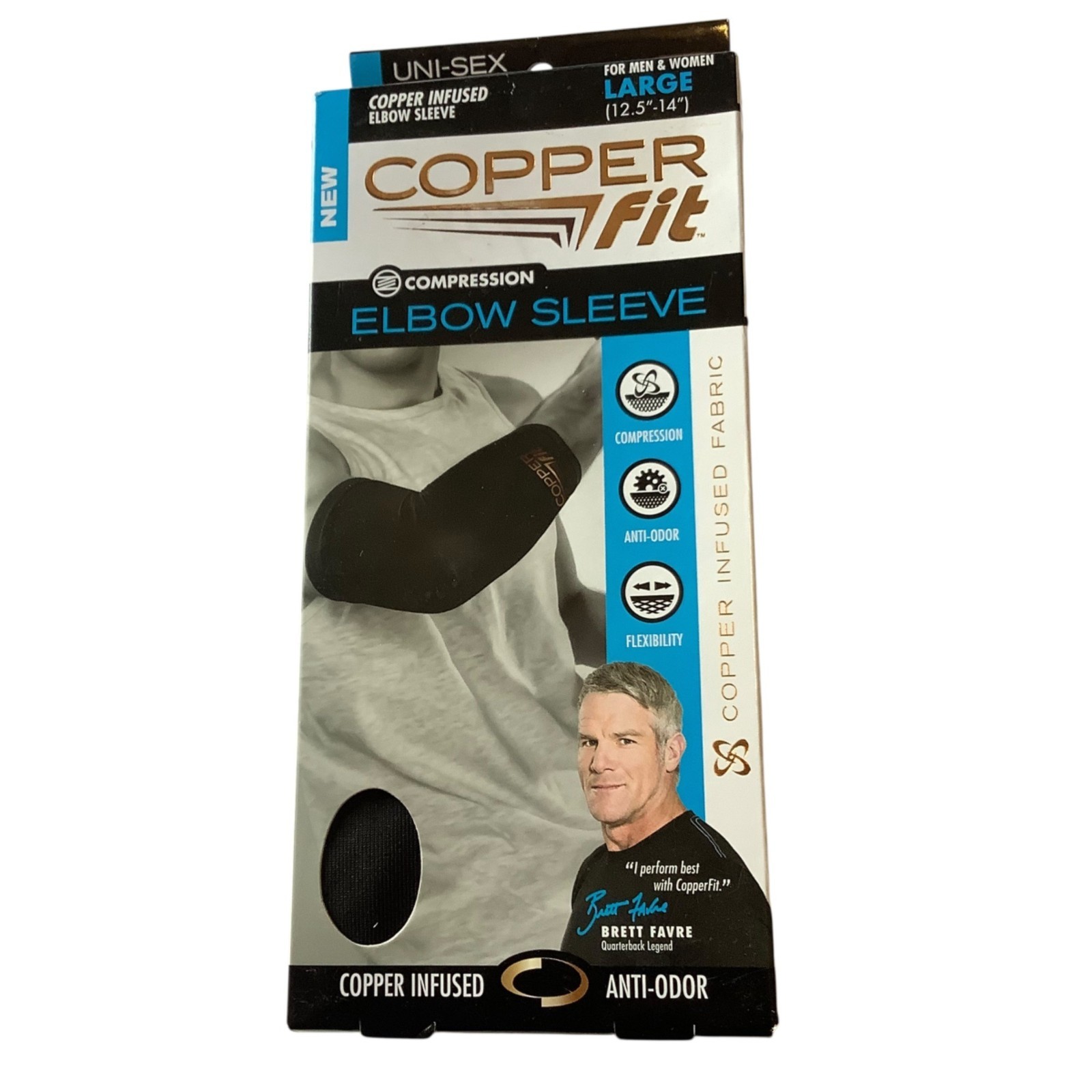 Copper Fit Compression Elbow Sleeve Large Unisex Copper Infused Anti-Odor Fabric