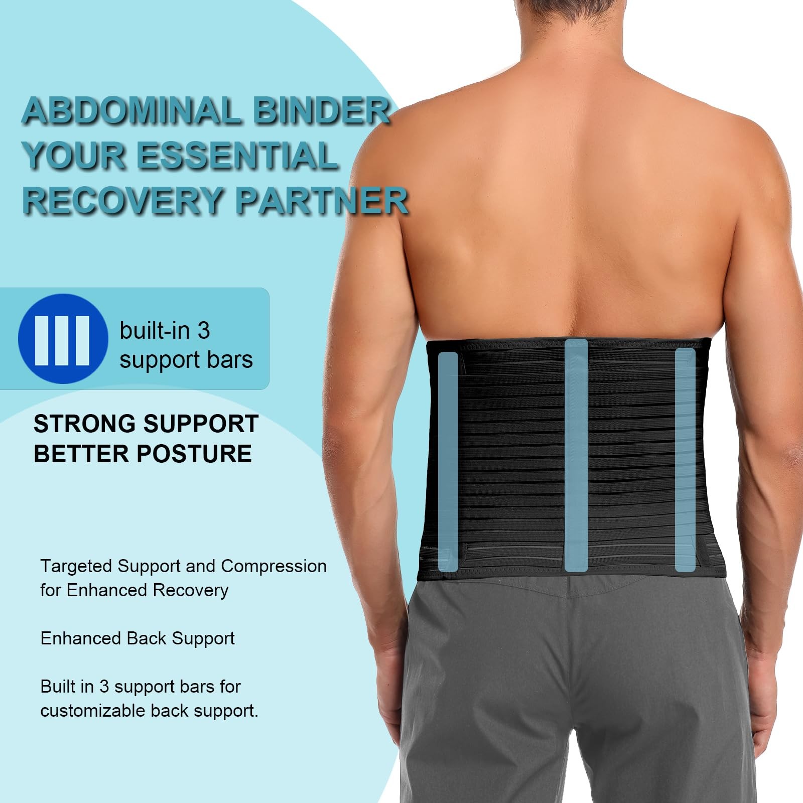 Abdominal Binder for Men & Women – Post Surgery Belly Band Adjustable Compres…