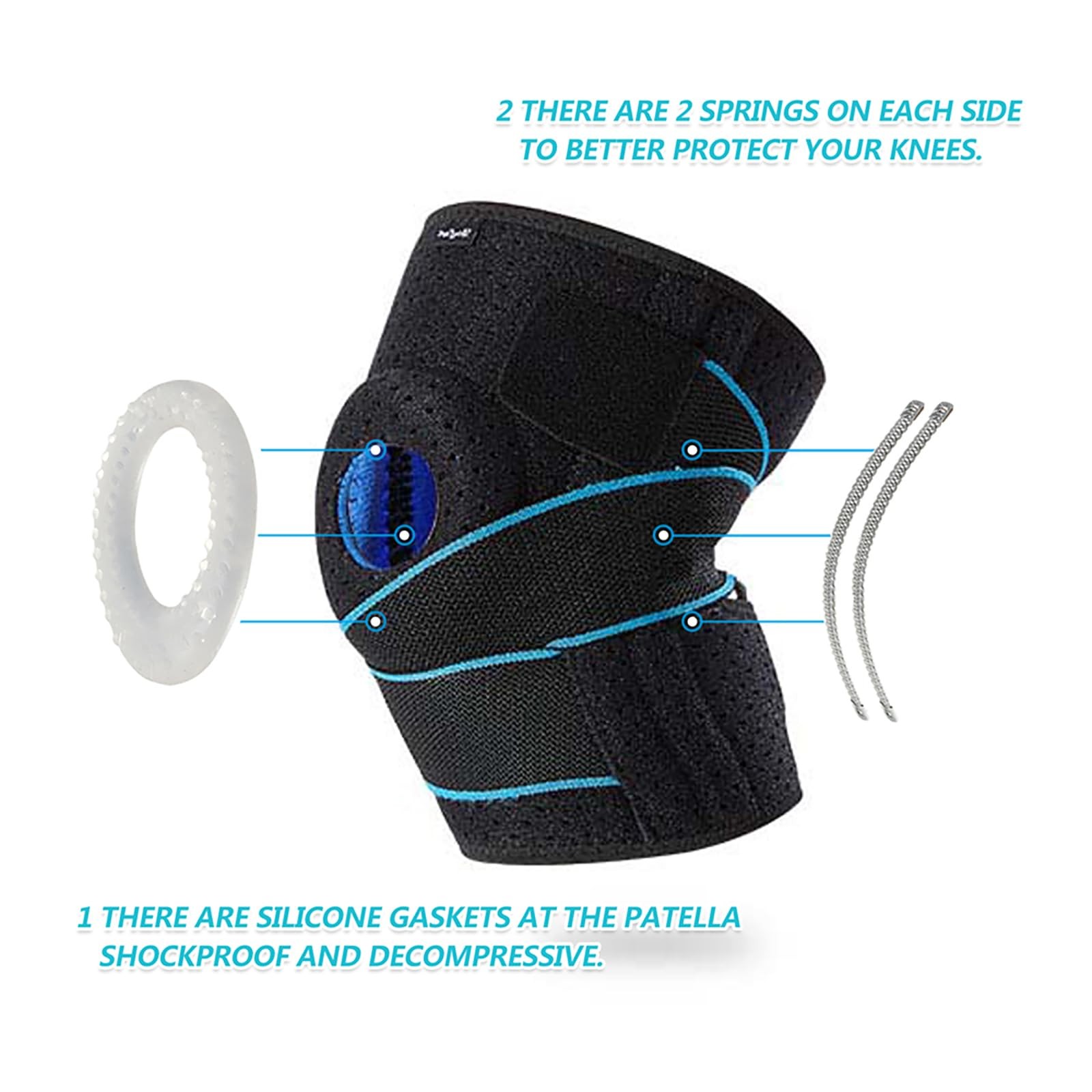 DOUFURT Knee Brace for Men & Women, Side Large(Pack of 1), Blue & Black