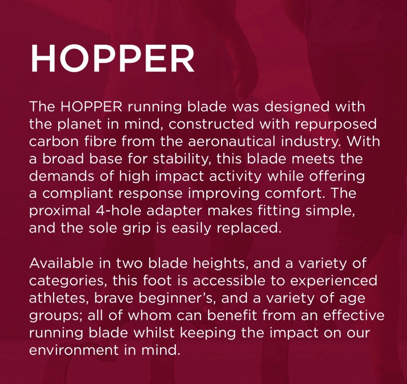 PROTEOR Hopper Prosthetic running blade. Short height version. Category PL