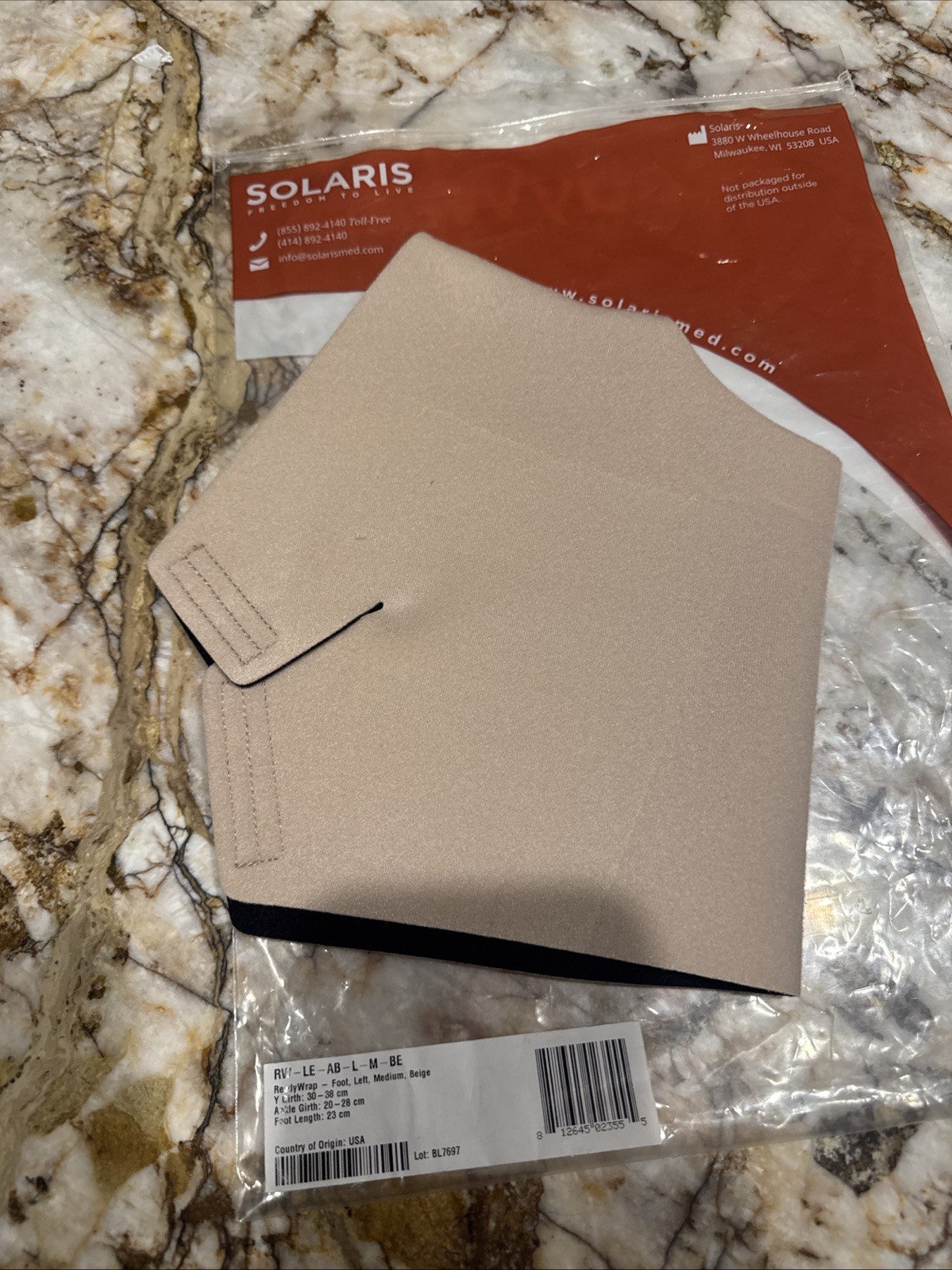 Solaris Ready Wrap Compression Foot wrap Size Medium Left Foot Beige New