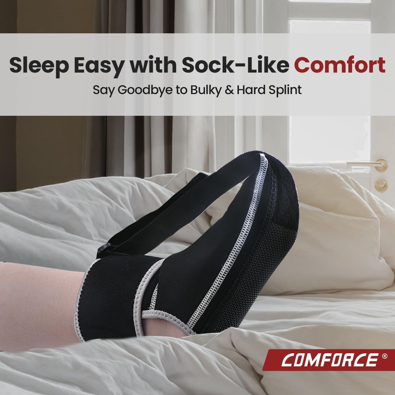 COMFORCE Plantar Fasciitis Night Splint, Achilles Tendonitis Large, black