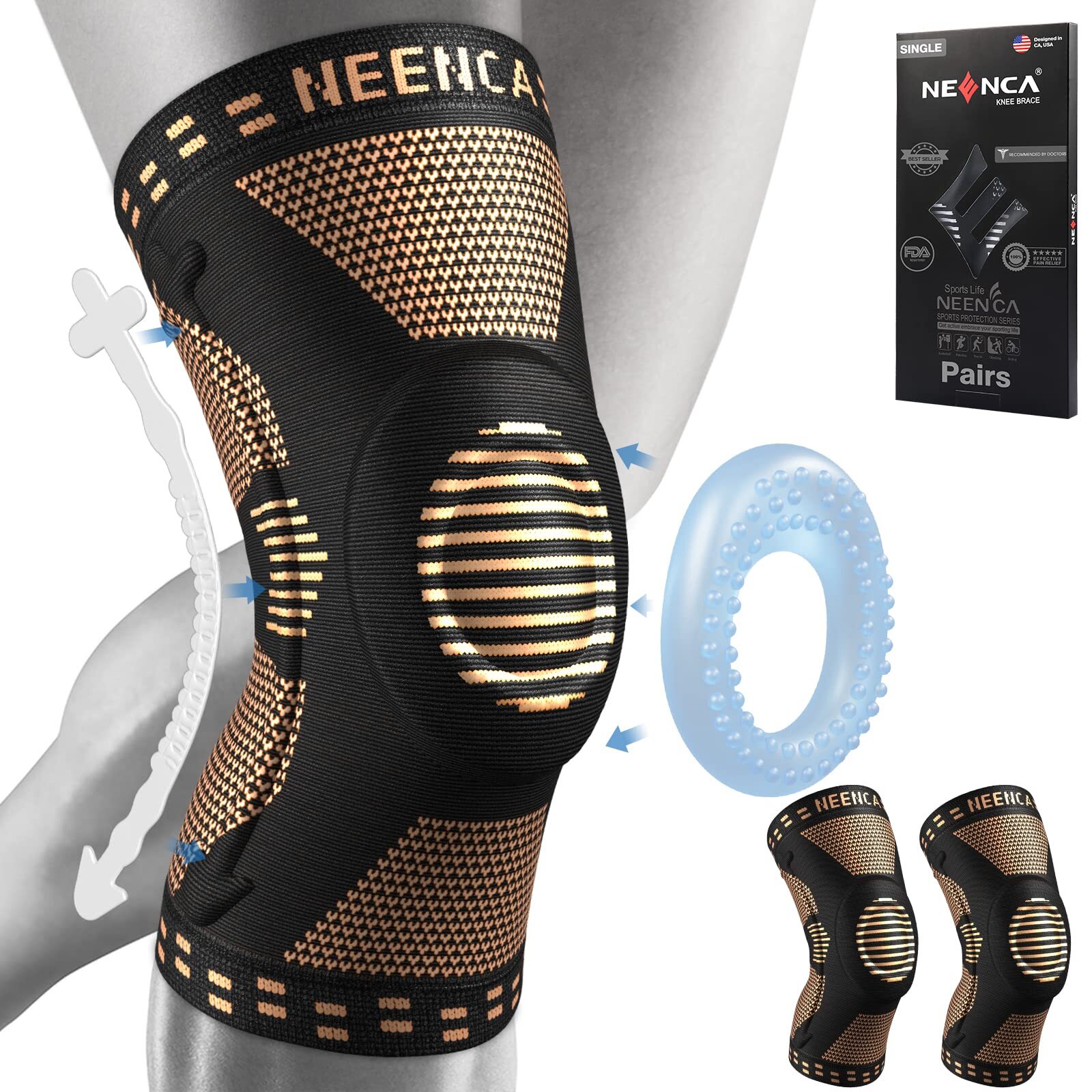 2 Pack Knee Braces for Knee Pain Compression Knee Sleeves with Patella Gel Pa…
