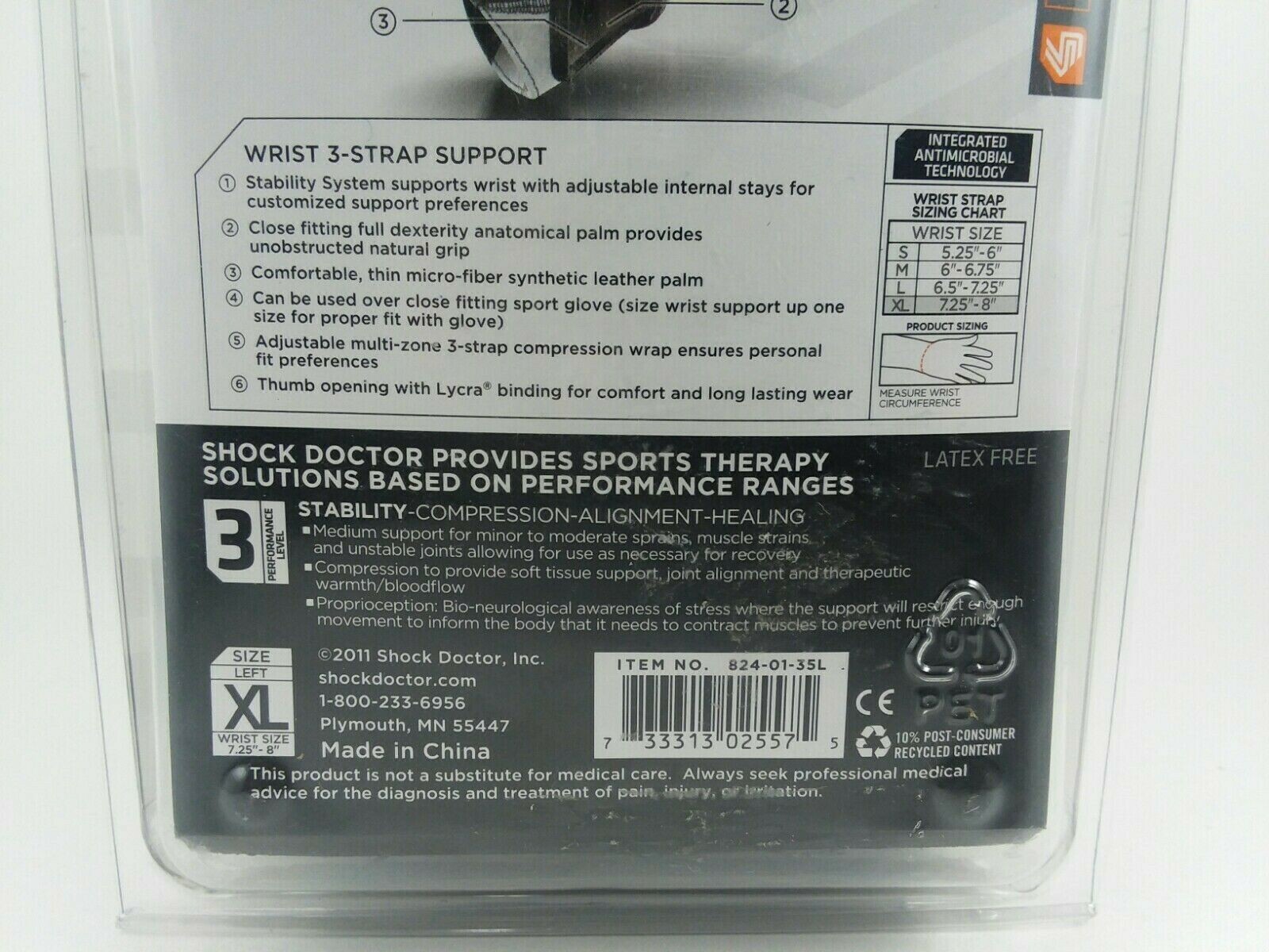 Shock Doctor Wrist 3-Strap Support – Performance Level 3: Left Size XL – 824