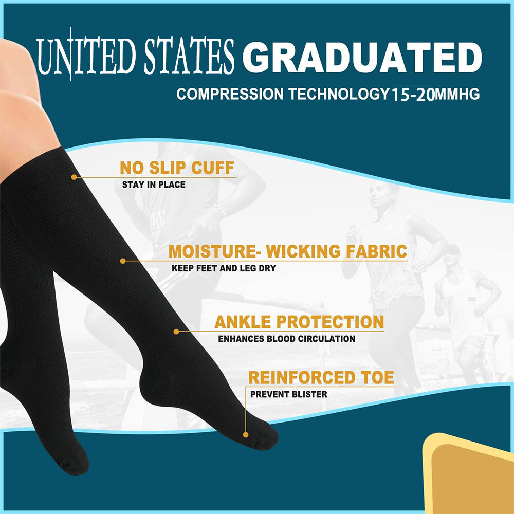 6 Pairs Compression Socks Women – Medical Mobility 15-20mmhg For Men S/M L/Xl