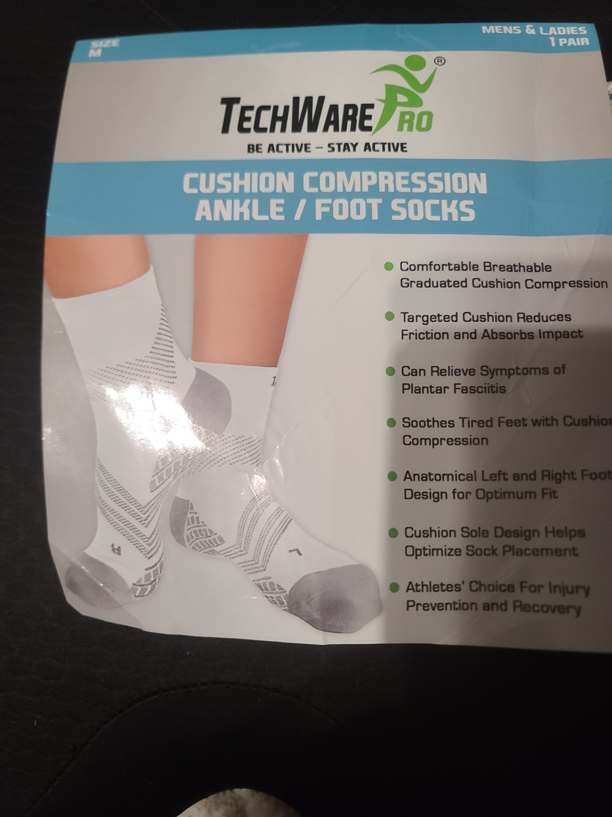 TechWare Pro Compression Ankle/Foot Socks Gray White Size M Be ActiveStay Active