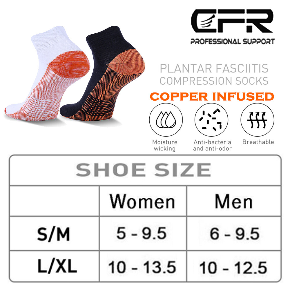 Copper Infused Ankle Compression Socks Plantar Fasciitis Foot Support Sport CFR