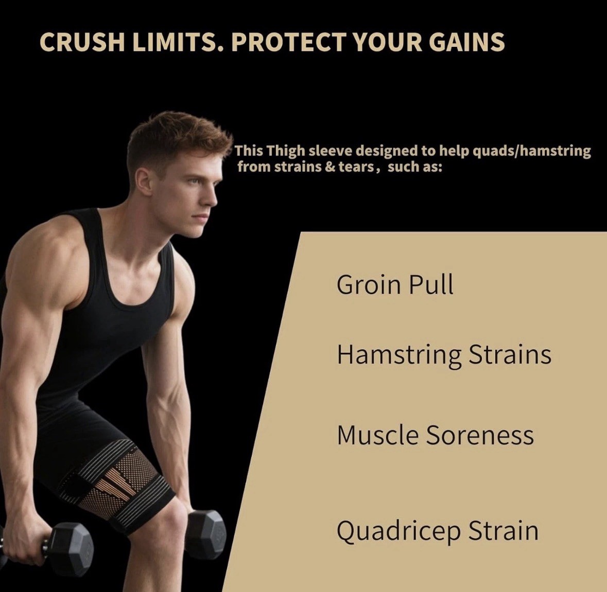 Hamstring Compression Thigh Sleeves with Adjustable Straps-Copper Infused-XXL