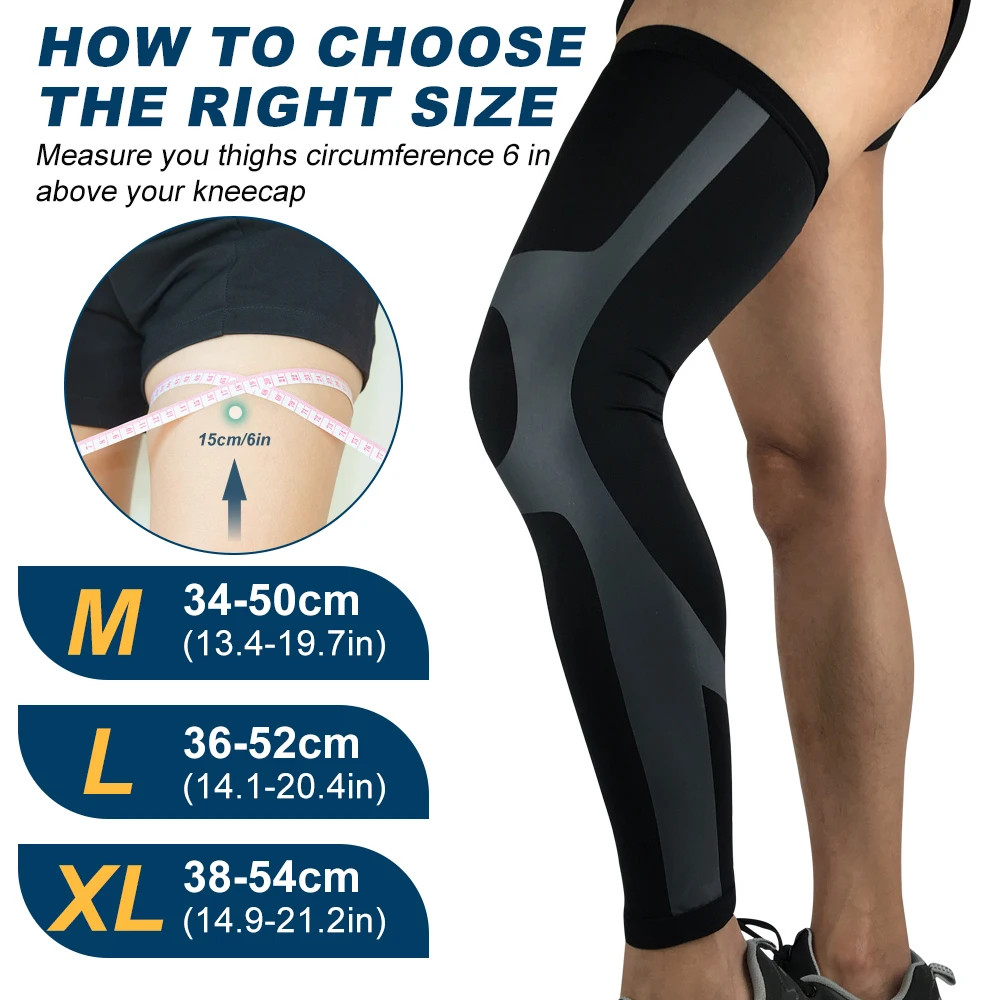 1Pcs Compression Long Leg Sleeves Knee Brace for Running Football Basketball, Ca