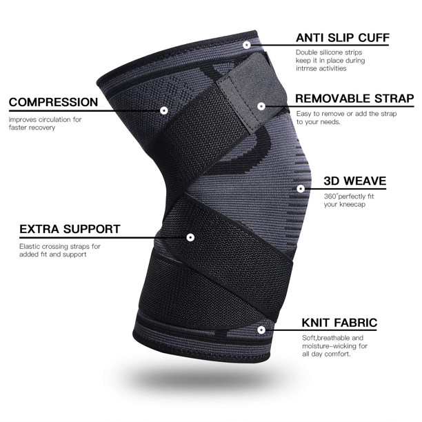 Knee Sleeve With Strap Compression Brace Support Gym Joint Pain Arthritis Relief