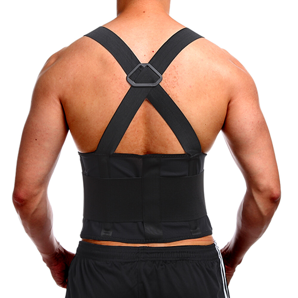 Heavy Duty Lift Lumbar Lower Back Waist Support Belt Brace Suspenders Work Sport