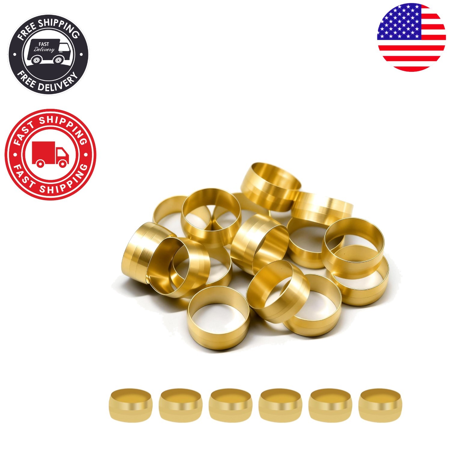 High-Quality 15PCS 3/4″ Brass Compression Sleeves – Rust Resistant Fittings