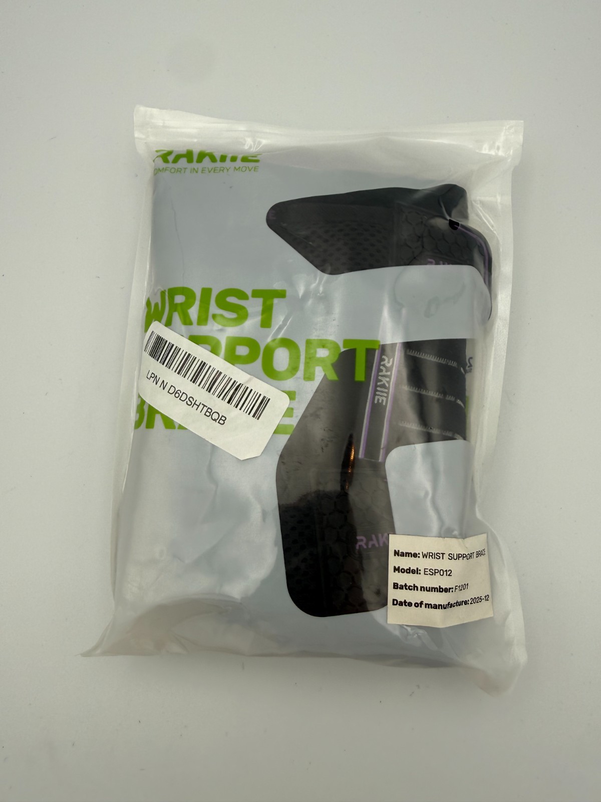 Rakiie Wrist Support Brace Pair (Left & Right) Size L Black/Purple Model ESP012