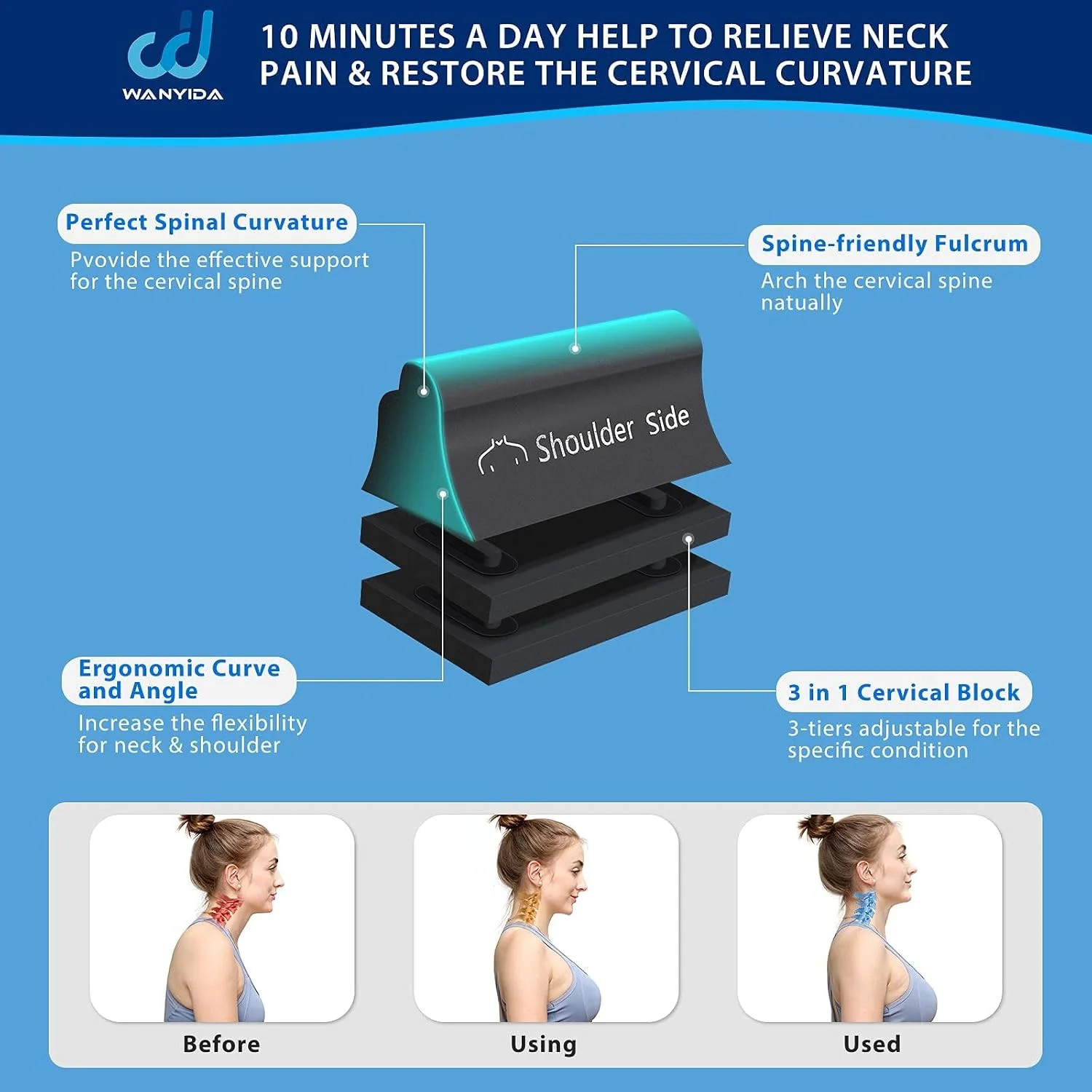 WANYIDA Neck and Shoulder Relaxer, Neck Stretcher Chiropractic Pillows for Pain