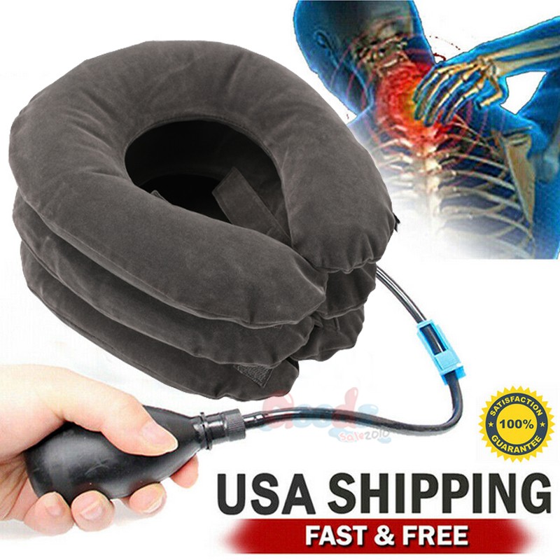 Inflatable Adjustable Neck Pillow Cervical Traction Collar Stretcher Neck Pain