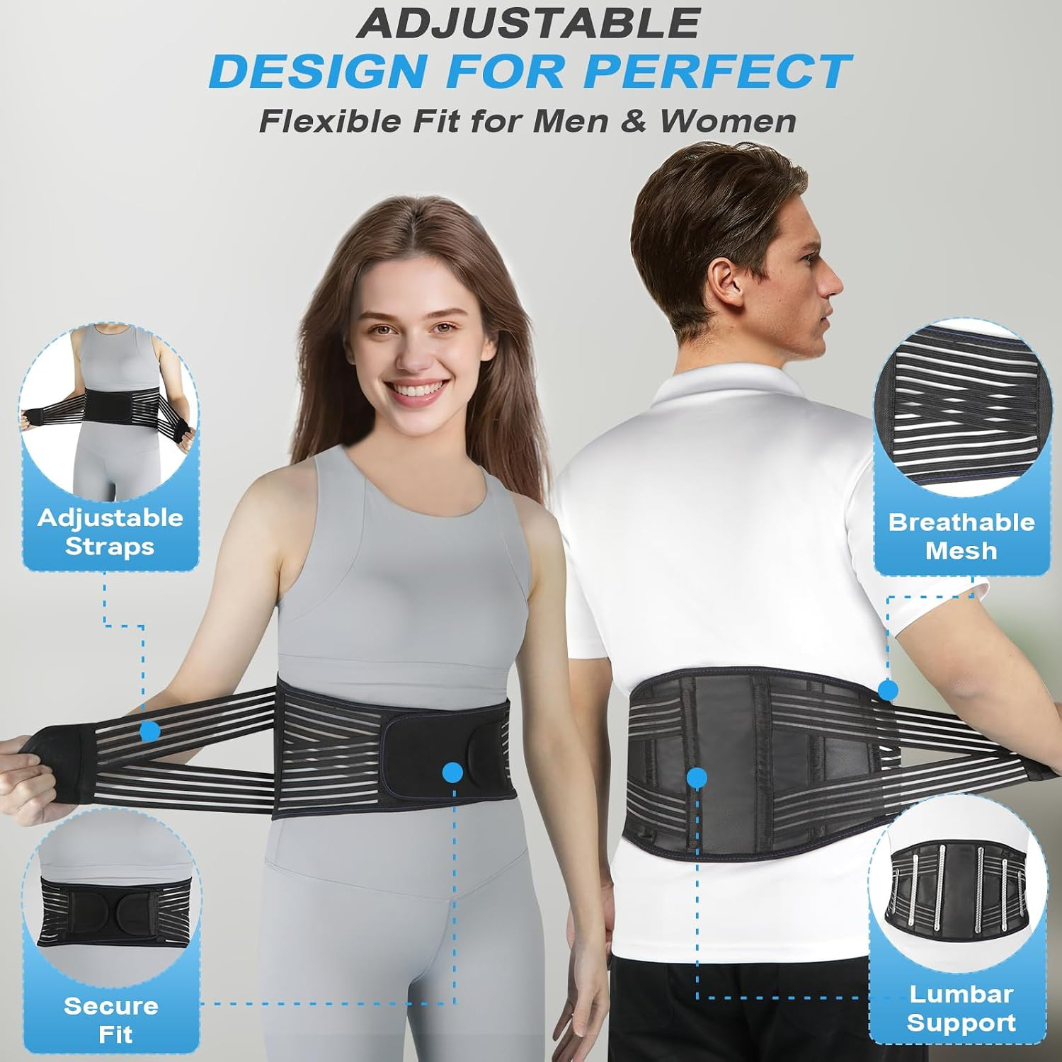Back Brace for Lower Back Pain Relief, Lumbar Support Belt for Men&Women | for W