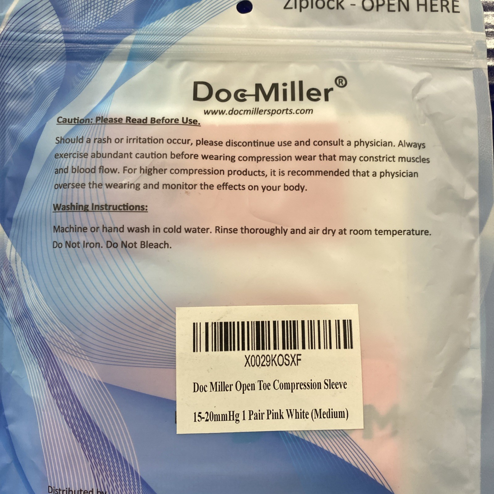 Doc Miller Open Toe Socks Compression Sleeve Stocking 15-20 mmHg 1 Pair Pink -M