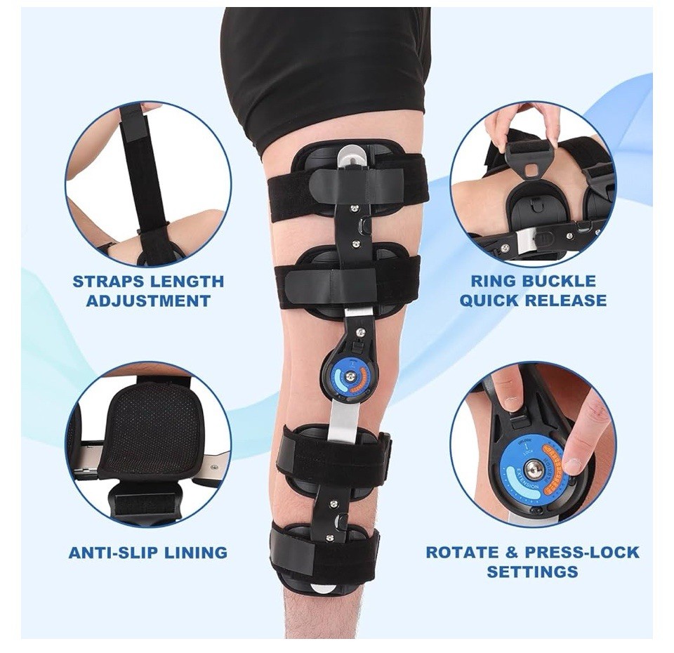 Hinged ROM Knee Brace, Post Op Knee Brace for Recovery Stabilization, ACL, MCL