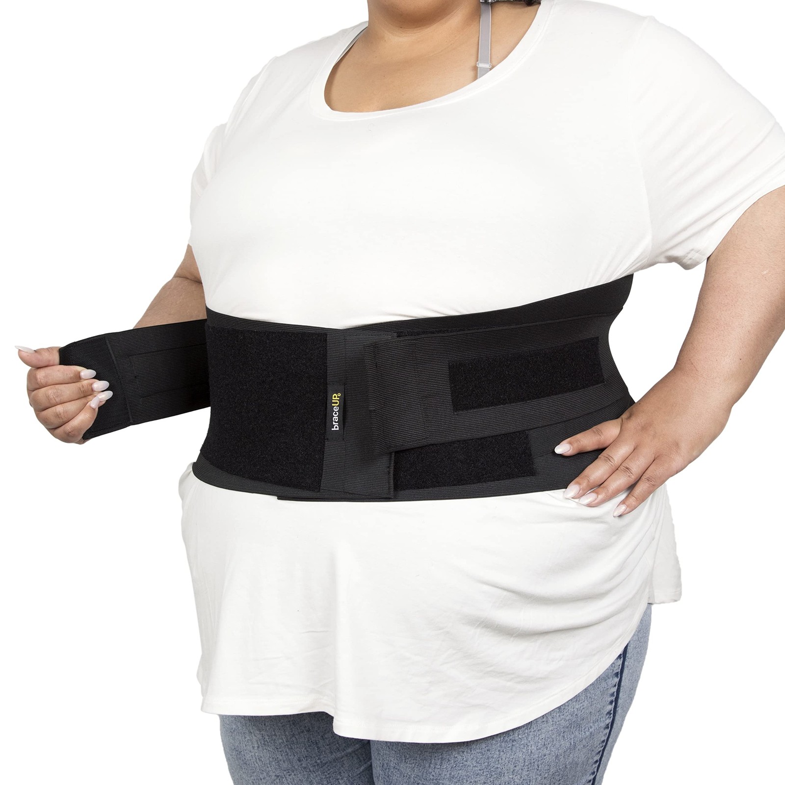 BraceUP Plus Size Back Brace for Woman and Man – Extra 5XL (74-86 In), Black