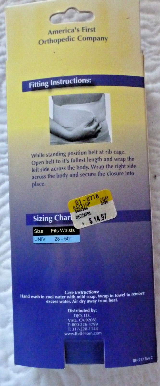Bell-Horn Elastic rib belt for men 2x/3x nib A4466