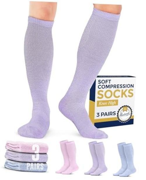 Light Compression Socks for Men & Women – 3 Large Pink, Purple, Light Blue