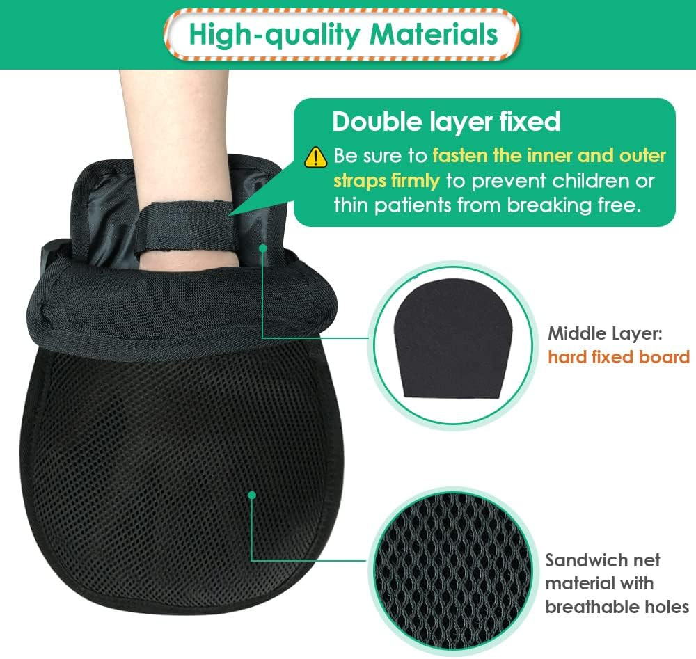 Bed Restraints Dementia Gloves Safety Hand Control Mitts Medical Bondage Locking