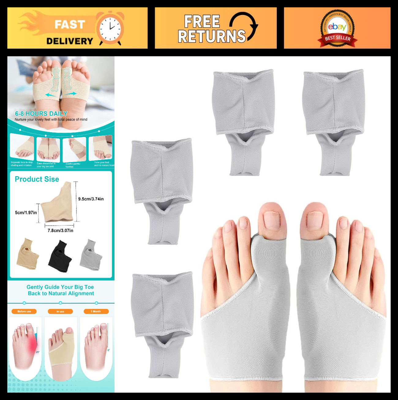 Bunion Corrector Relief Sleeves – Big Toe Straightener Gel Pads, Orthopedic Brac