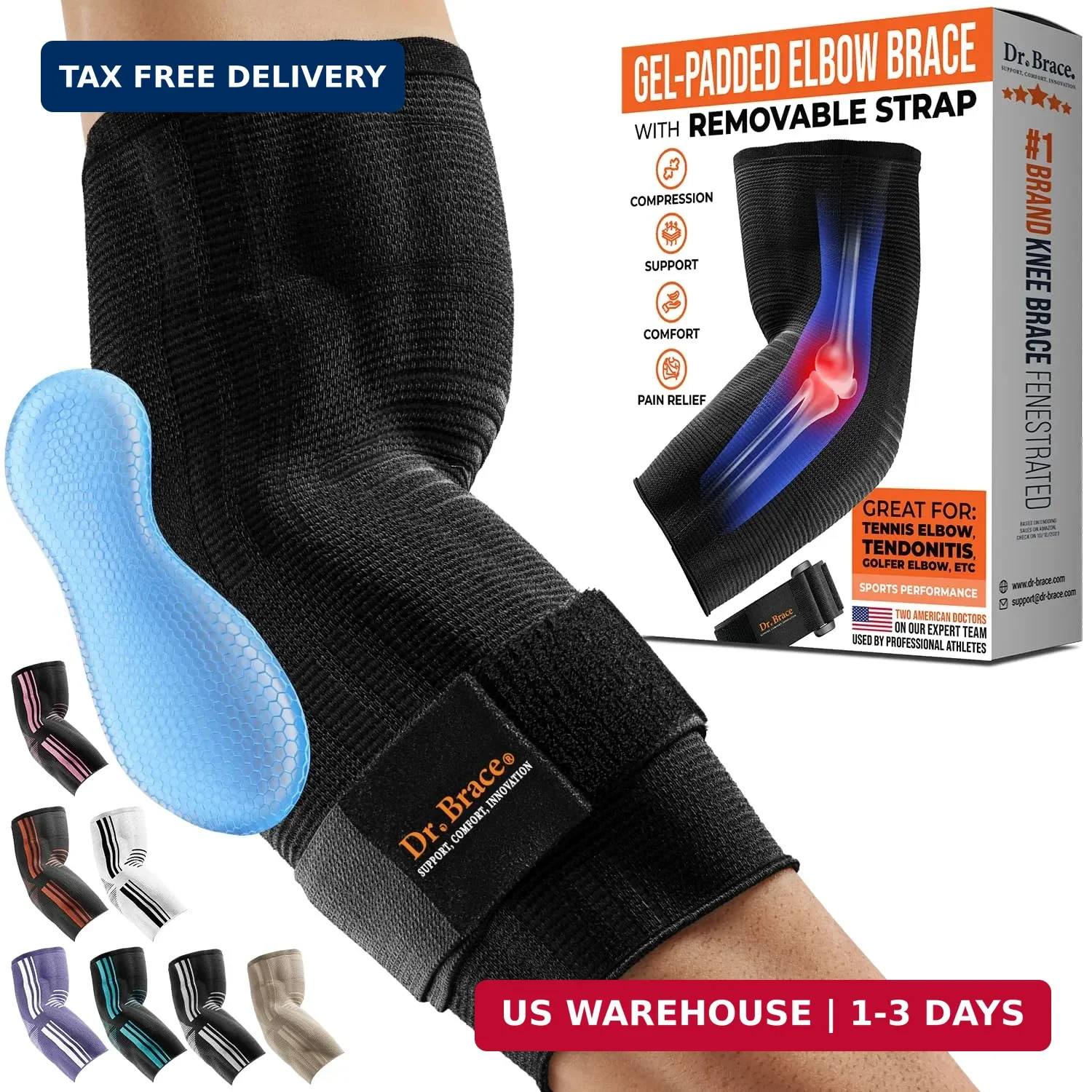 DR. BRACE® Elite Elbow Brace Support, Breathable Elbow Compression Sleeve with G