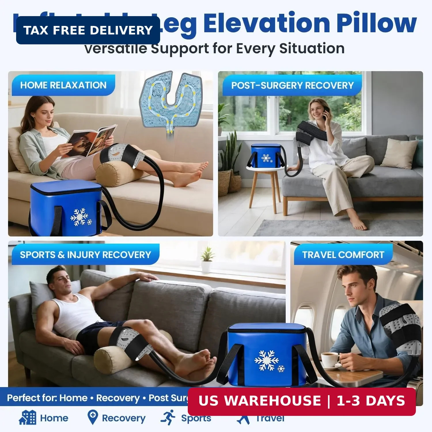 Ice Machine for Knee After Surgery with Inflatable Leg Elevation Pillow, Portabl