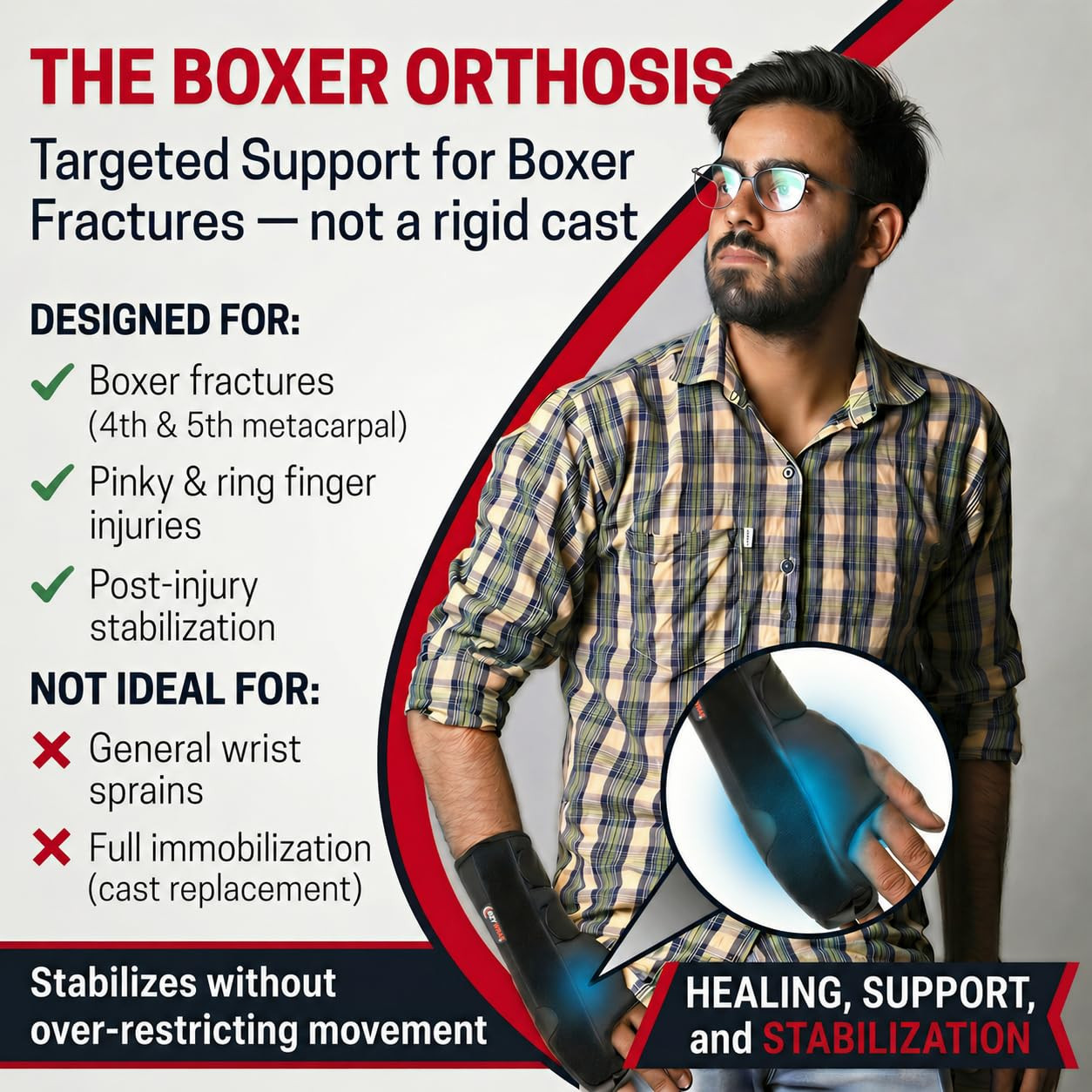 Boxer Fracture Splint Hand Brace with Finger Support – Wrist Brace Left Hand wit
