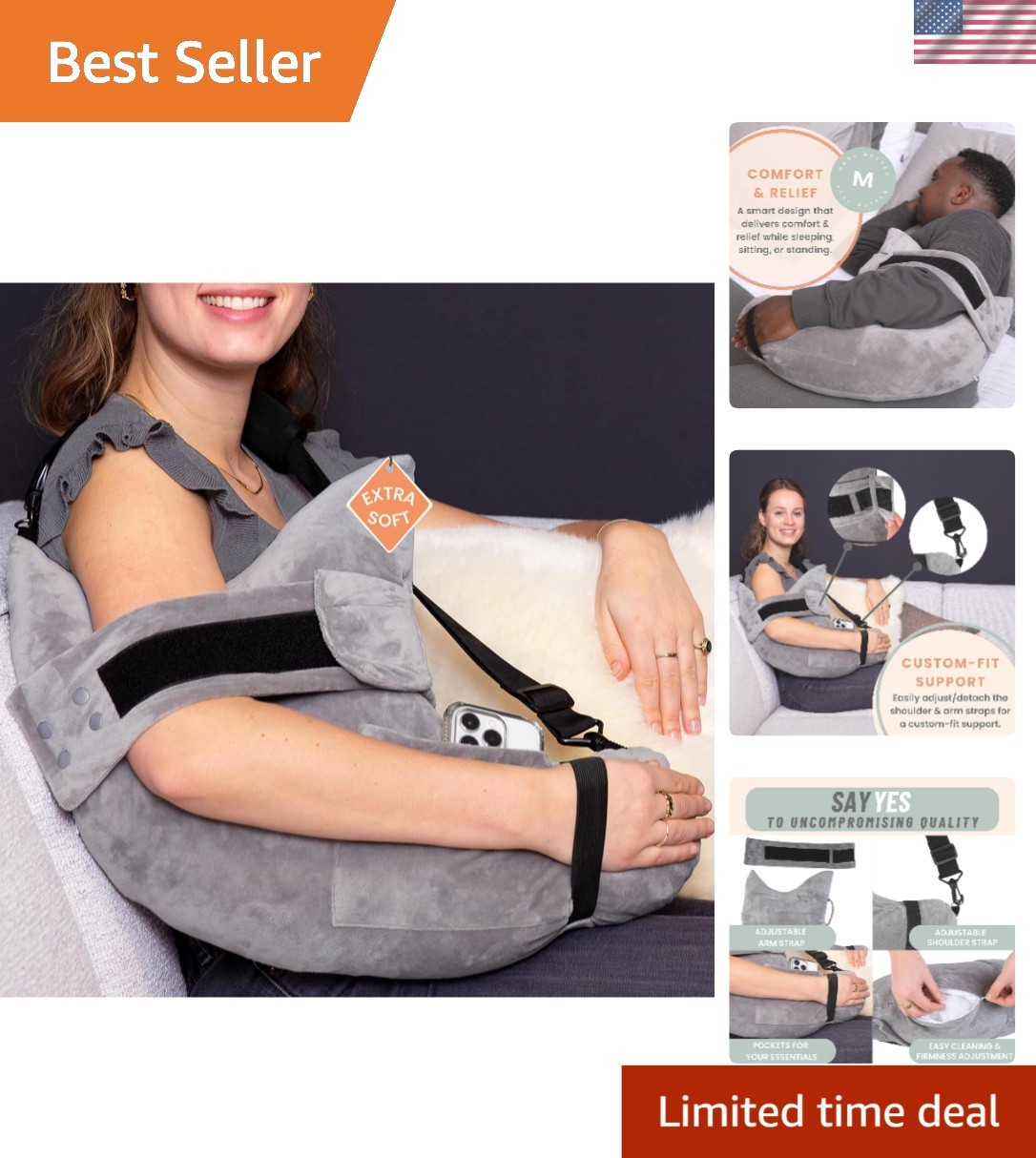 Post Shoulder Surgery Pillow with Pocket – Ultimate Comfort L-Shape Design