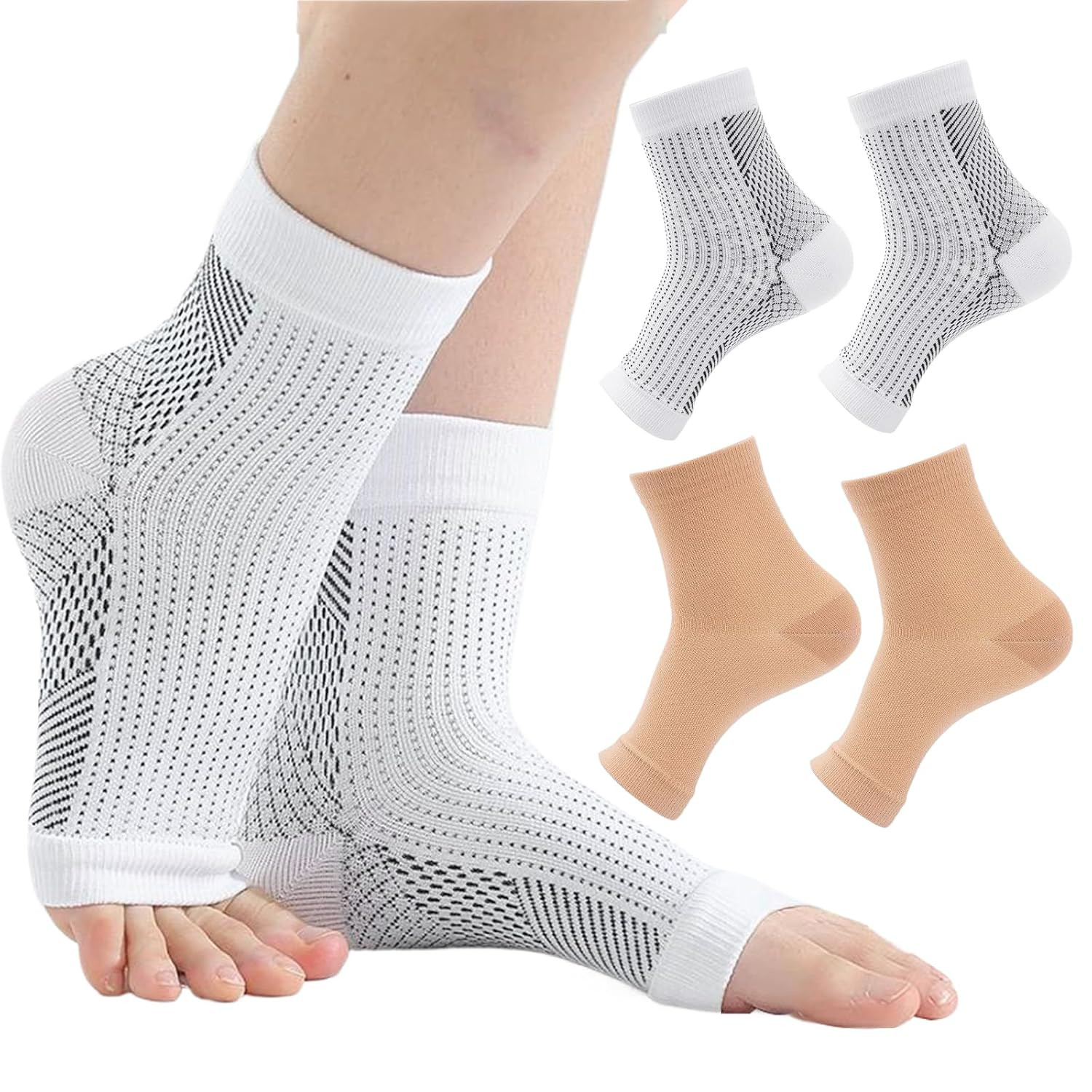 2 PCS Bamboo Foot Sleeves, Bamboos anti Fatigue Socks, Ankle Protection Socks, A