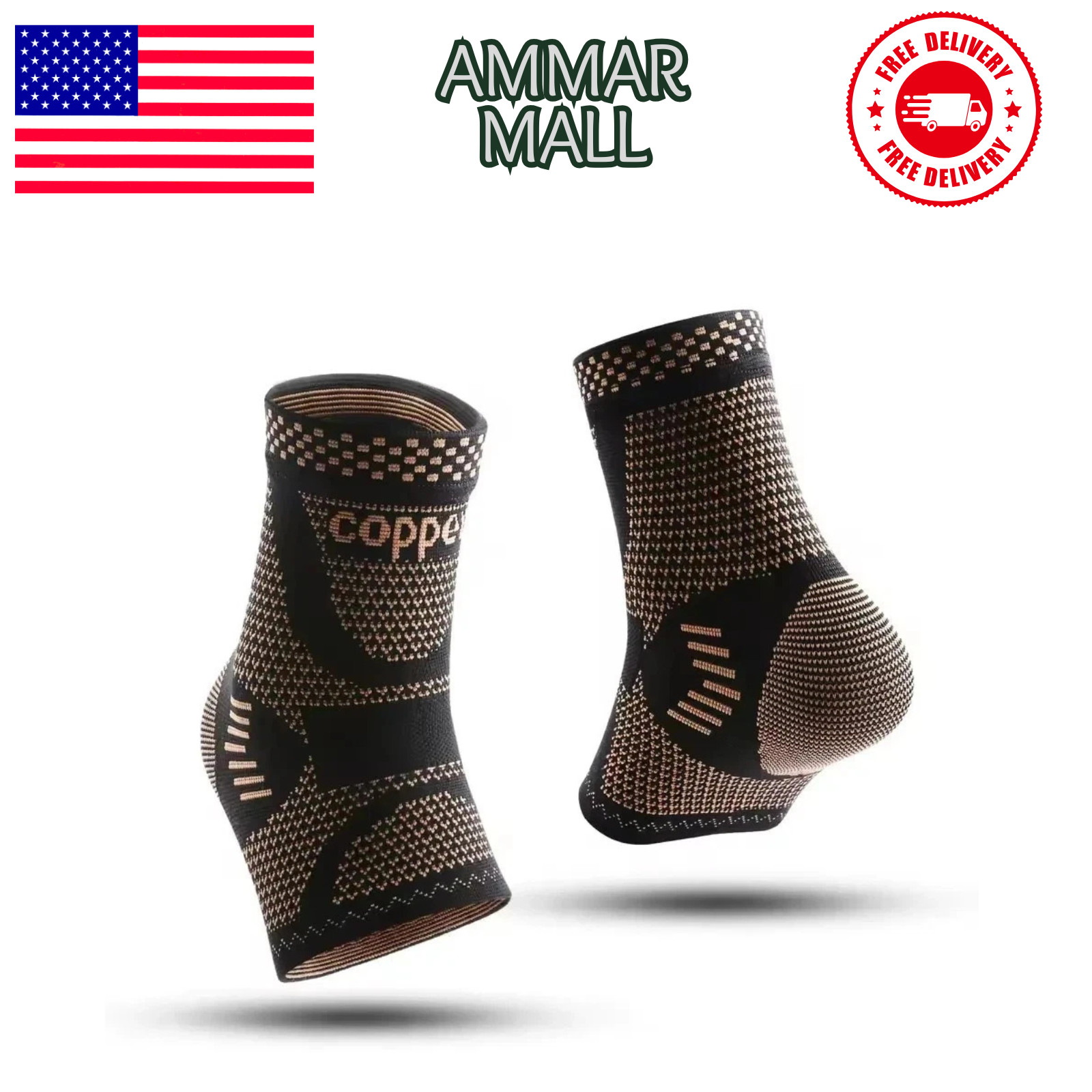 Copper Ankle Brace Compression Sleeve Foot Support Sprain Sports Men Women
