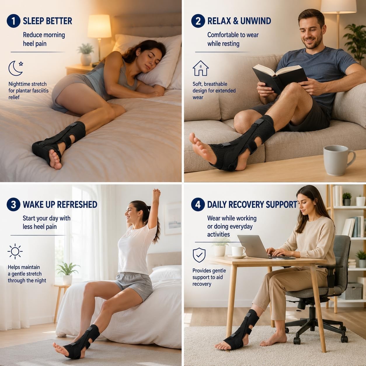 Plantar Fasciitis Night Splint Foot Brace Adjustable Memory Foam Heel Support