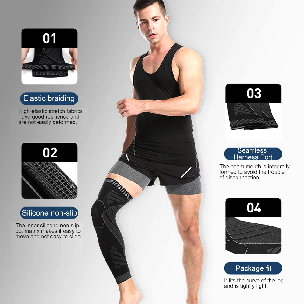Compression Leg Sleeves with Elastic Straps for Men Women, Full Leg Sleeve Long