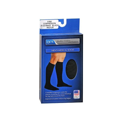 QCS Men’s Medical Socks Leg Wear Support Firm Compression Medium Black 1 Pair